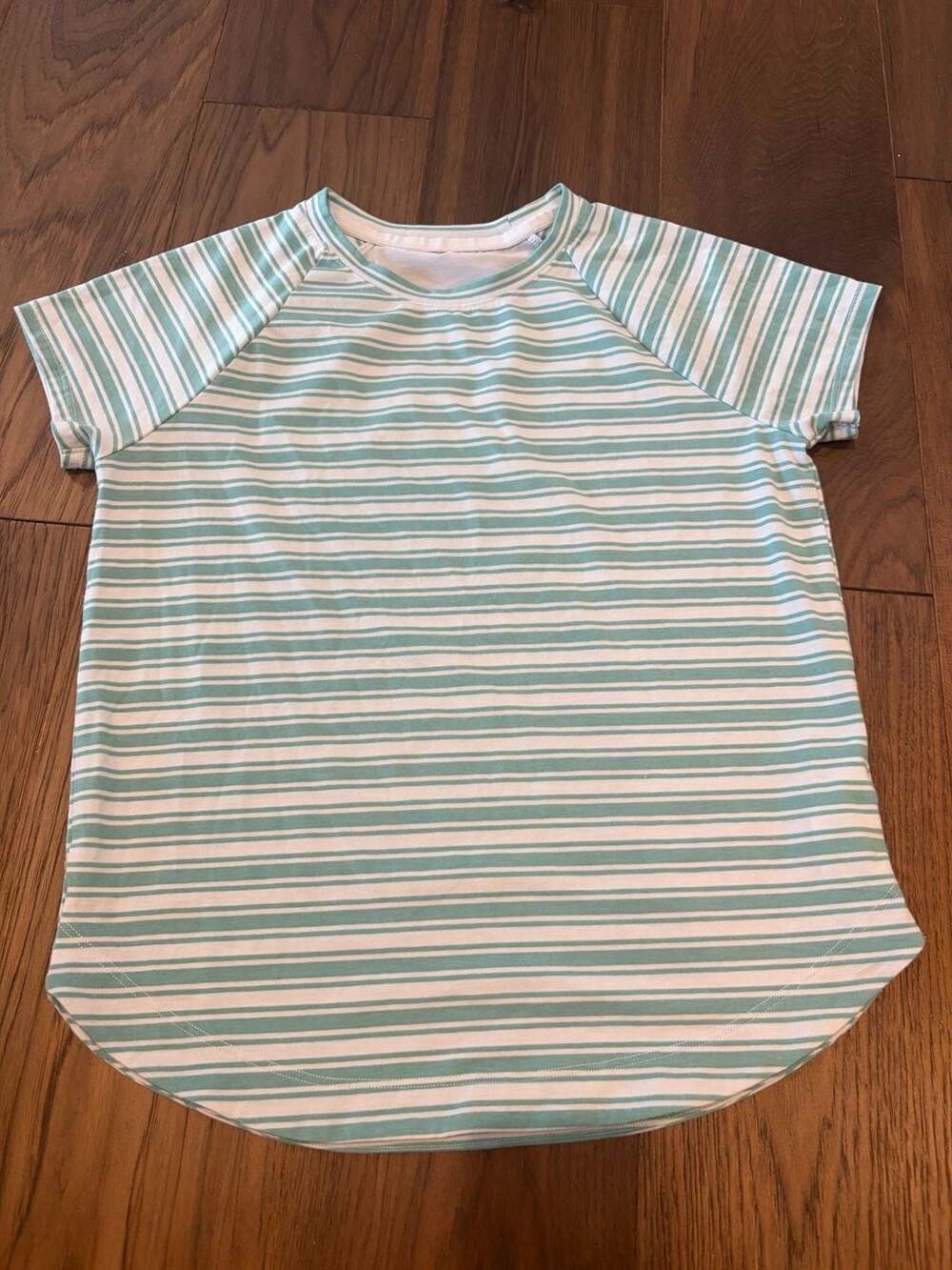 Athleta Girl Green and White Striped Short Sleeve Comeback Tee